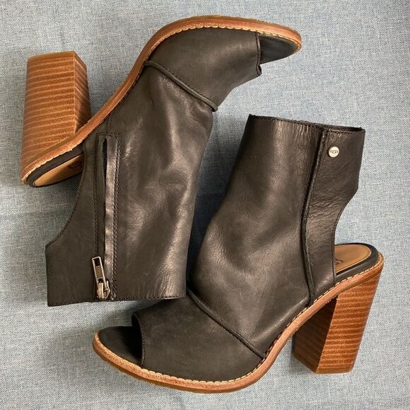 UGG Valencia black peep toe heeled booties size 7 - Picture 1 of 10